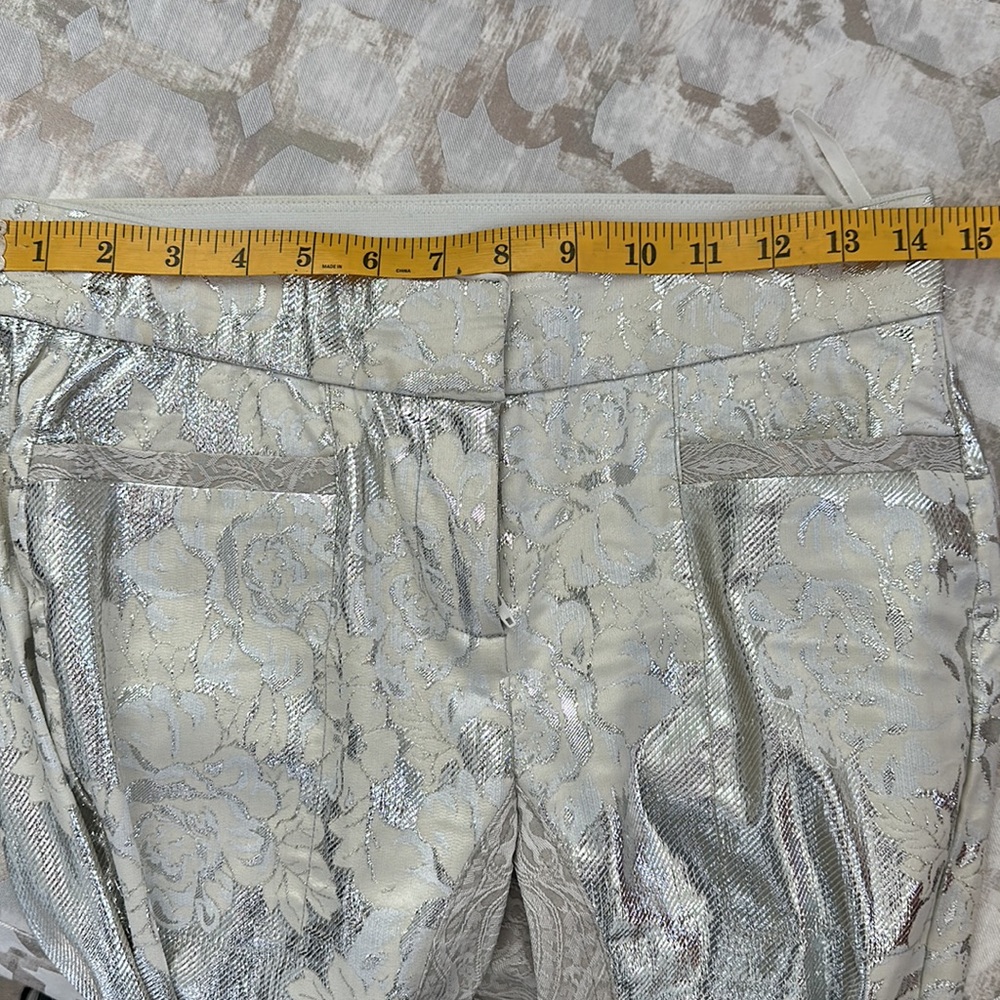 Bryan Lars Beauty Mark designer silver Lamé pants with cream and white flowers - Picture 11 of 11